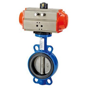 Pneumatic actuator clamp type rubber lined butterfly valve